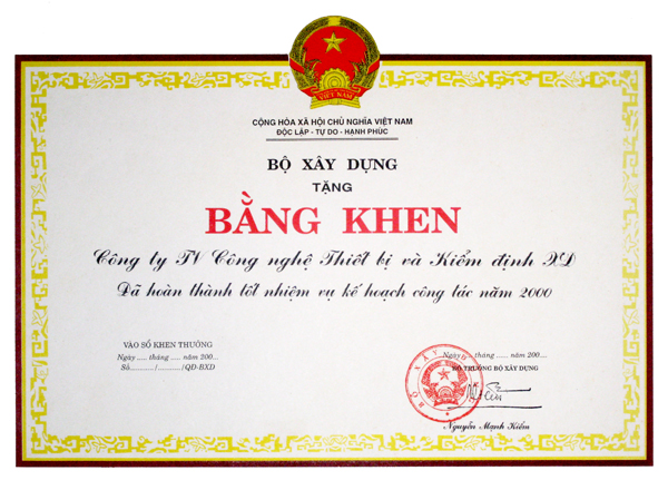 Bằng Khen của Bộ Xây Dựng