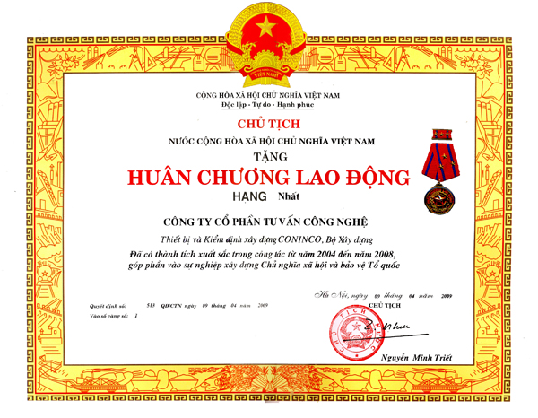 Huân Chương Lao Động Hạng Nhất 2009