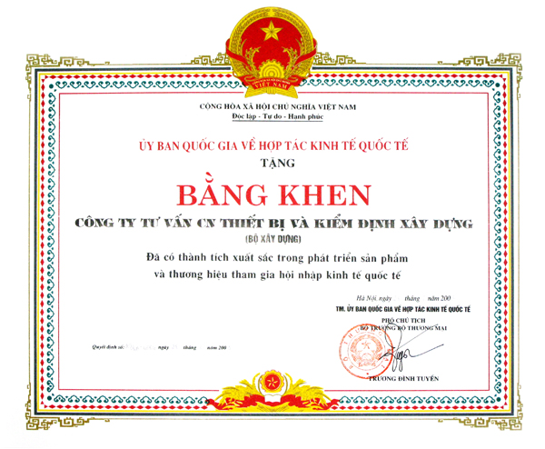 Bằng khen Ủy ban quốc gia về Hợp tác Kinh tế Quốc tế