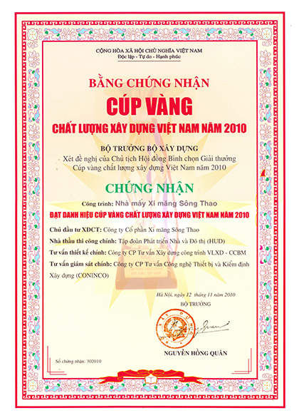 Cúp vàng chất lượng xây dựng Việt Nam năm 2010