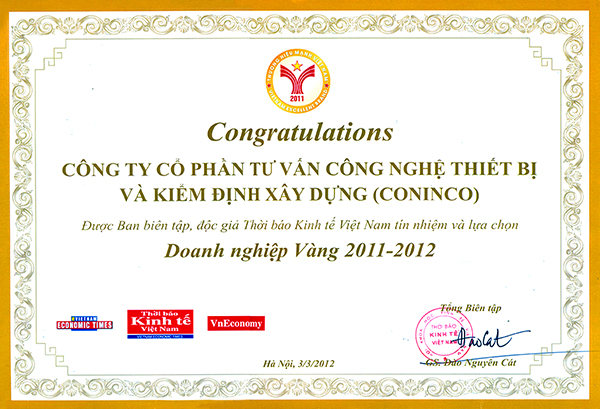 CONINCO - Doanh nghiệp vàng 2011 - 2012