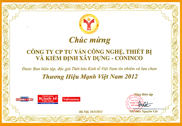 CONINCO - Thương hiệu mạnh Việt Nam 2012