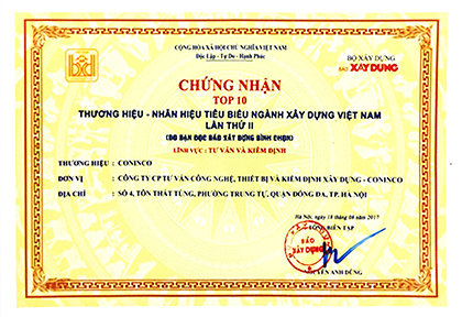 TOP 10 Thương hiệu - nhãn hiệu tiêu biểu ngành Xây dựng Việt Nam lần thứ II