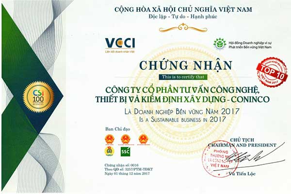 CONINCO đạt Top 10 doanh nghiệp phát triển bền vững 2017